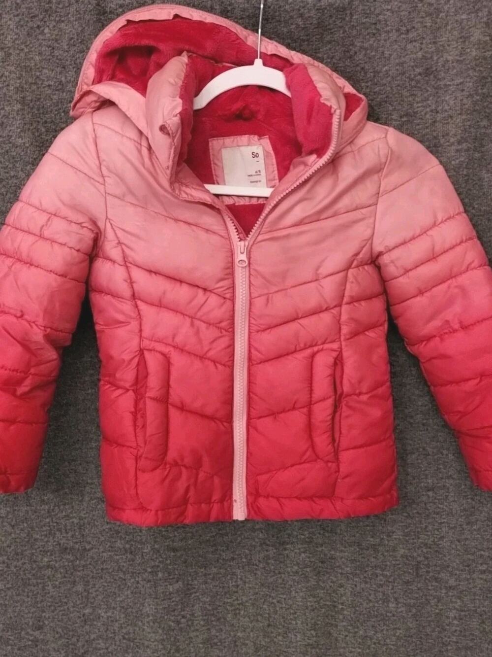 SO Girls 4/5 Pink Winter Jacket w/Pockets And Hood